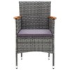 vidaXL 4X Patio Dining Chairs in Gray - Outdoor Poly Rattan Seating w/Acacia Wood Armrests and Cushions - 3 of 4