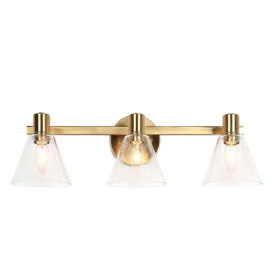 LNC Amaduz 3-Light 21.5-in Polished Gold Modern Cone Bathroom Vanity Lights, Clear Glass  Shade