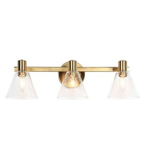 LNC Amaduz 3-Light 21.5-in Polished Gold Modern Cone Bathroom Vanity Lights, Clear Glass  Shade - 1 of 1
