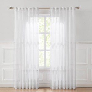 52"x84" Lush Decor Calia Textured Stripe Sheer Window Curtain Panels White Pair - 1 of 4
