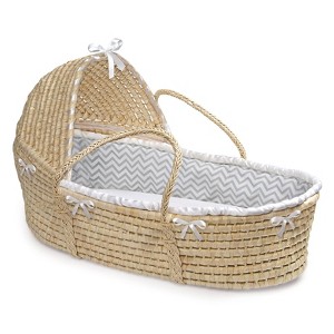 Badger Basket Natural Hooded Moses Basket Bedding - Gray Chevron