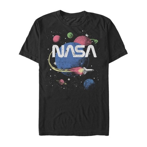 Men s NASA Retro Planet Road Trip T Shirt Black X Large