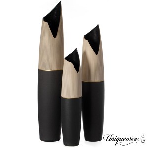 Uniquewise Tall Freestanding Ceramic Floor Vase - Beige Polka Dot Striped Top and Black Bottom, Large Waterproof Vase - 1 of 4