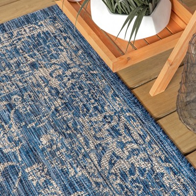 Navy and Gray Synthetic Flat Woven Rectangular Area Rug