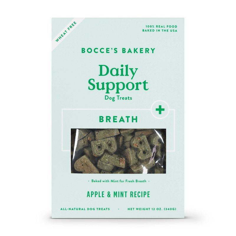Bocce&#39;s Bakery Breath Aid Functional Dental with Apple and Peppermint Flavor Dog Treats - 12oz, 1 of 7
