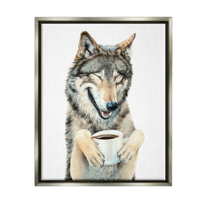 Stupell Industries Laughing Wolf with CoffeeFloater Canvas Wall Art