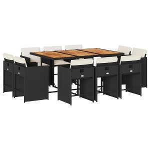 vidaXL 9 Piece Patio Dining Set with Cushions - Black and Cream Wood - 10 Items - 1 of 4