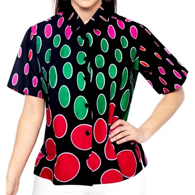 LA LEELA Womens's Casual Beach Hawaiian Blouses Shirt Short Sleeve Button Down Dress Tops Tee Shirts T Shirts for Women S Plus-Size Polka Dots, Pink
