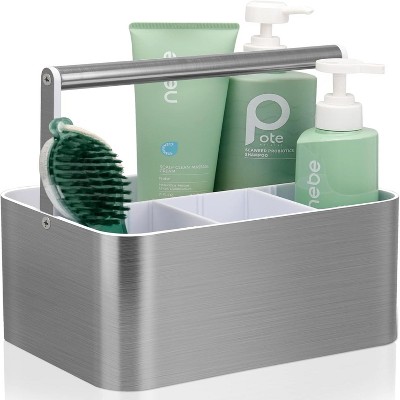 Shower Storage Basket - Portable Large Bathroom Storage Organizer with Handles and Dividers for College Dorms, Cabinets, Bathroom Counters,Gray