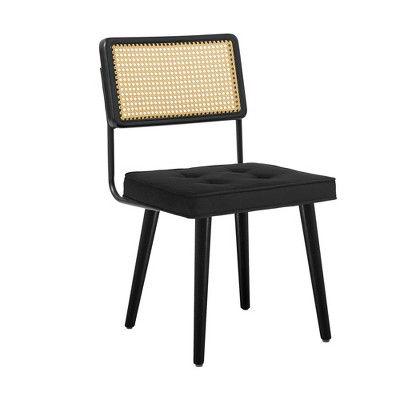 Natural Rattan Dining Chairs Set of 4 - Upholstered Kitchen Chairs, Tall Cane Backrest, Strong Wood Legs, Ideal for Dining Room, Kitchen, Restaurant