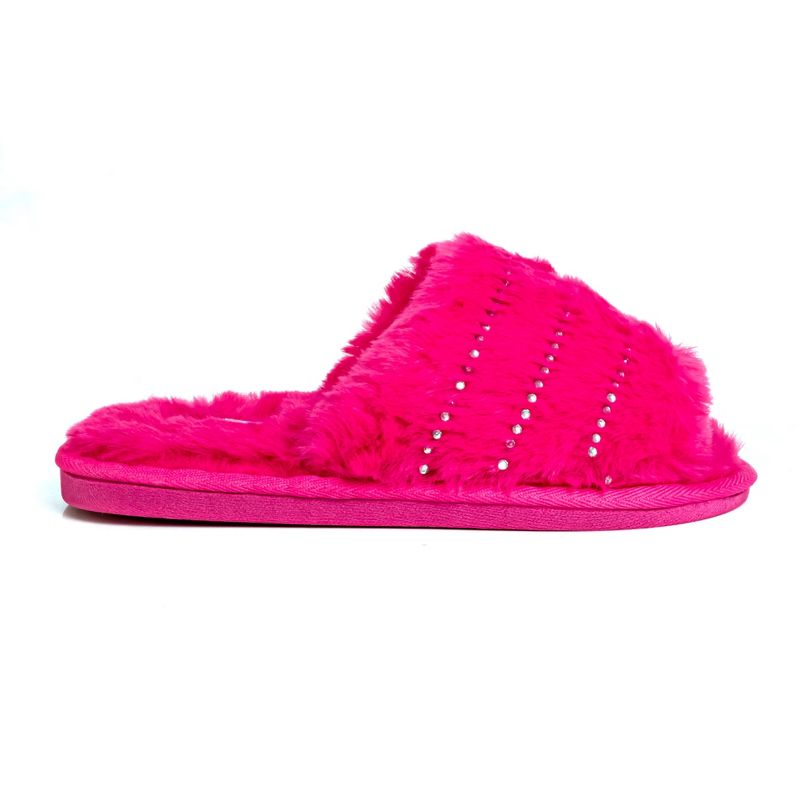 Limited Too Girl's Fuzy House Slippers for Kids in Fuschia with Jeweled Design, 2 of 7