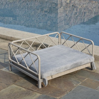 LAOTIES Wicker Pet Bed Rattan Dog Sofa Bed Outdoor Indoor Water Resistant