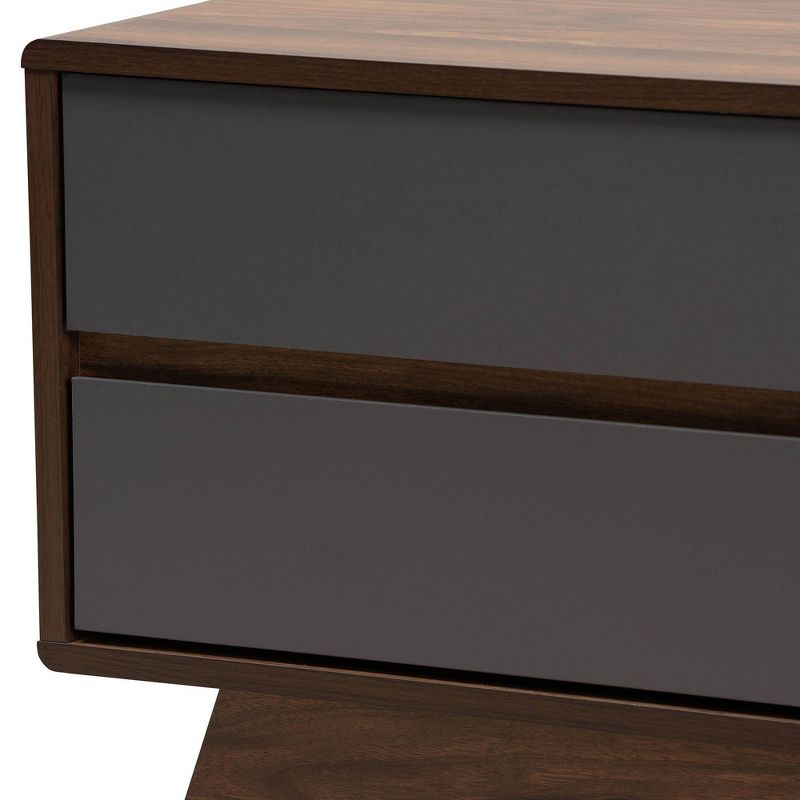 2 Drawer Koji Two-Toned Wood TV Stand for TVs up to 65&#34; Gray/Walnut - Baxton Studio, 6 of 10