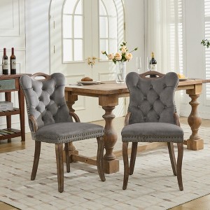 Sapphtopaz Set of 2 Dining Chairs with Tufted Back & Nailhead Trim Upholstered Chair with Curved Wood Handles Kitchen Chairs for Living Room - 1 of 4