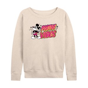 Women's - Disney - Positive Vibes Lightweight French Terry Wide Neck Long Sleeve Shirt - 1 of 4