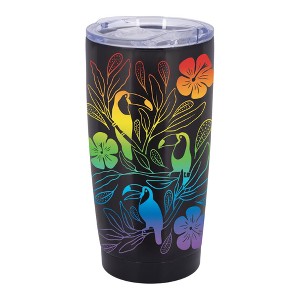 Elanze Designs Tropical Toucan Birds Blooming Flowers Wrap-Around Design 20 Ounce Stainless Steel On-The-Go Coffee Mug, Thermal Travel Tumbler with - 1 of 4