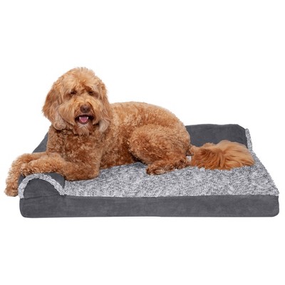 FurHaven Two-Tone Faux Fur & Suede Deluxe Chaise Lounge Orthopedic Sofa Dog Bed