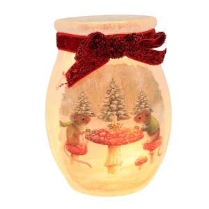 Stony Creek 4.0 Inch Merry Mice Small Pre-Lit Jar Christmas Lighted Glass Accent , Christmas Decor Music, Tea Mice (1PC) - 1 of 4