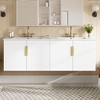 Vynxaria 60 inch Ultra White Double Sink Vintage Wall Mount Bath Vanity with White Ceramic Tops Four Soft Close Doors Adjustable Shelves - 4 of 4