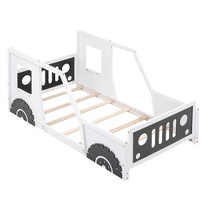 COWLOWN Twin Size Car-Shaped Bed with Wheels, Classic Race Car Platform Bed for Kids with Wood Frame, No Box Spring Needed - 1 of 4