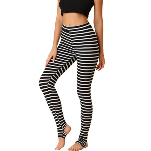 Allegra K Women's Printed High Waist Elastic Waistband Yoga Stirrup Pants  White Black-color Stripe Small : Target