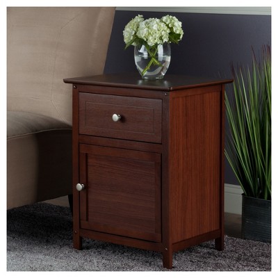 Transitional Walnut Nightstand with Drawer and Cabinet Storage