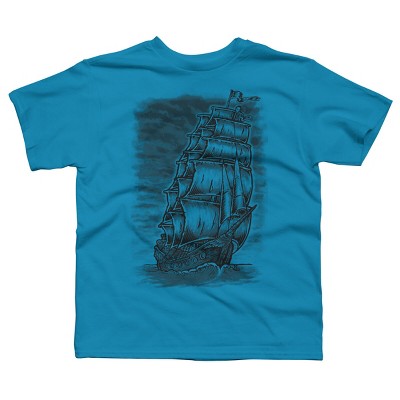 Boy's Design By Humans Caleuche Ghost Pirate Ship - Blackline By RobertoJL T-Shirt