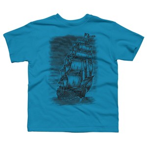 Boy's Design By Humans Caleuche Ghost Pirate Ship - Blackline By RobertoJL T-Shirt - 1 of 3