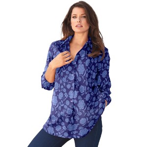 Roaman's Women's Plus Size Long Sleeve Kate Big Shirt - 1 of 4