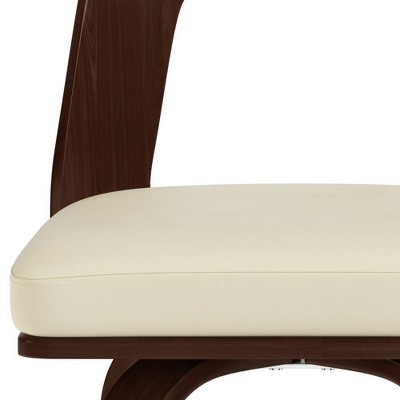 Cream Faux Leather and Walnut Wood Counter Stools, Set of 2