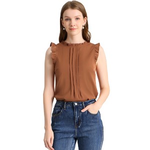 INSPIRE CHIC Women's Ruffled Curved Hem Business Office Vintage Sleeveless Blouse - 1 of 4