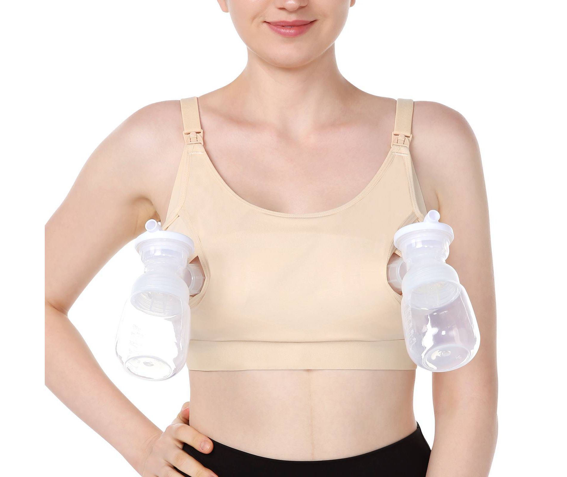 Momcozy Pumping Bra - Beige - XL: Cotton, Spandex, Back Hook and Loop Fastener, Full Coverage Cups