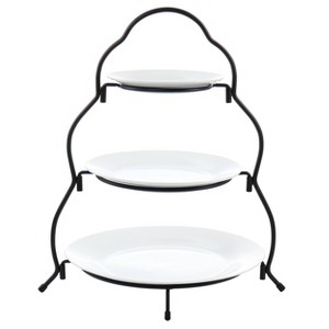 3-Tier Round Plate Porcelain Serveware Set - Elama: White Tiered Stand, Dishwasher & Microwave Safe, New Home Decor - 1 of 4