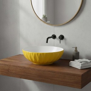16" Round Ceramic Vessel Bathroom Sink – Modern Textured Bowl Design - 1 of 4