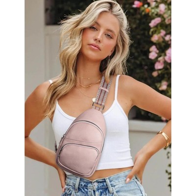 FATMOON Small Sling Bag for Women, Vegan Leather Fanny Pack Crossbody Bags for Women, Chest Bag With Guitar Strap