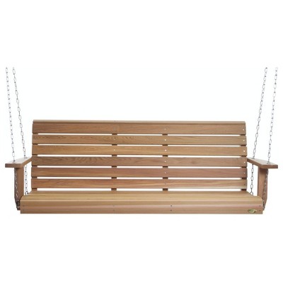 All Things Cedar PS70 Handcrafted Natural Western Red Cedar 6 Foot Wooden Porch Swing with Chains, Hanging Front Porch Furniture