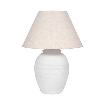 Artisan White Concrete Table Lamp with Beige Fabric Shade