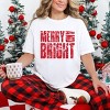 Merry and Bright Block Distressed - Women's Garment Dyed Graphic T-Shirt - 3 of 4