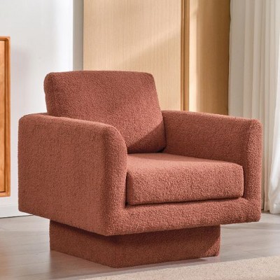 CAVINAS 360° Swivel Chairs, Modern Accent Chair, Thick Padded Single Lounge Sofa Chair, Upholstered Comfy Barrel Chair -Brick Red