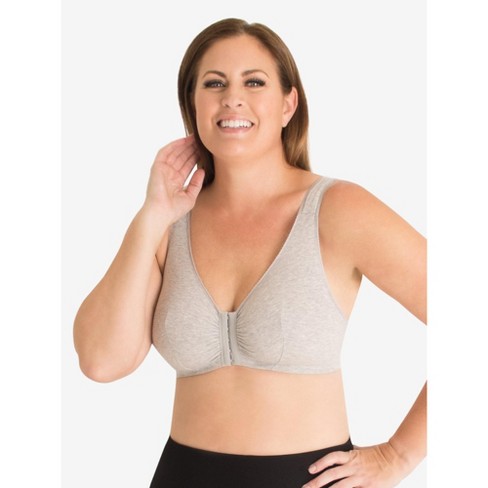 Leading Lady The Meryl - Cotton Front-Closure Comfort & Sleep Bra in  Heather Grey, Size: 52F/G/H