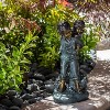 16" Boy Giving Piggyback Ride Magnesium Oxide Statue Gray - Alpine Corporation: Outdoor Children Sculpture - image 2 of 4