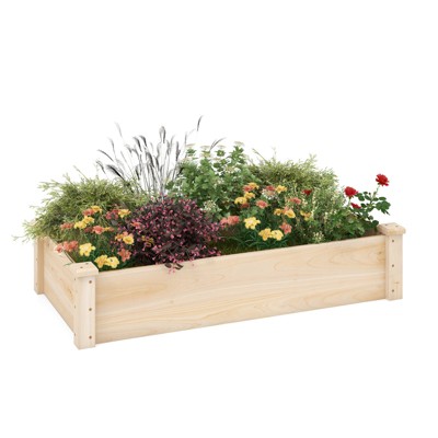 Tangkula Wooden Raised Garden Bed Rectangular Planter Box for Vegetables Fruits Flowers Herbs Outdoor Elevated Planting Bed for Garden