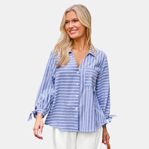 Women's Striped Tie-Sleeve Button Front Shirt - Cupshe - 1 of 4