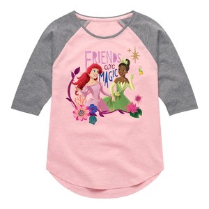 Girls' - Disney Princess - Friends Are Magic Shirt Tail Raglan Graphic T-shirt - 1 of 4