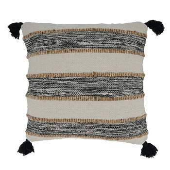Saro Lifestyle Striped Tassel Corners Throw Pillow With Down Filling