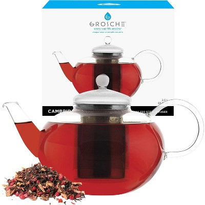 GROSCHE CAMBRIDGE Large Glass Teapot with Stainless Steel Tea Infuser, 68 fl oz. Capacity