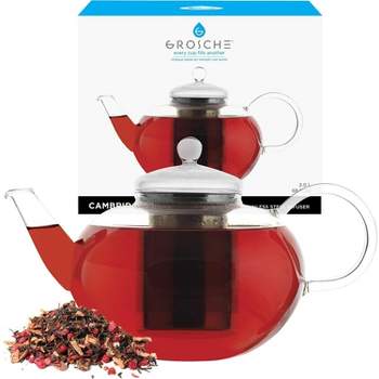 GROSCHE CAMBRIDGE Large Glass Teapot with Stainless Steel Tea Infuser, 68 fl oz. Capacity 