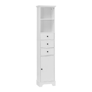 White Tall Bathroom Cabinet, Freestanding Storage Cabinet with 3 Drawers and Adjustable Shelf - 1 of 4