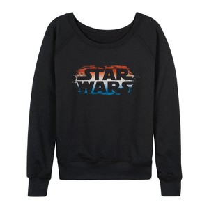 Women's - Star Wars - Star Wars Paint Logo Rwb Lightweight French Terry Wide Neck Long Sleeve Graphic Shirt - 1 of 4