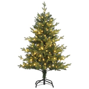 4Ft Small Christmas Tree with Lights, Prelit Artificial Xmas Tree with 150 Warm White Lights - 1 of 4